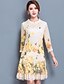 cheap Women&#039;s Dresses-Women&#039;s Going out Chiffon Dress - Floral Crew Neck Fall Yellow L XL XXL