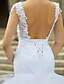 cheap Wedding Dresses-Mermaid / Trumpet Wedding Dresses V Neck Chapel Train Tulle All Over Lace Cap Sleeve Glamorous Backless with Lace Beading Tiered 2021