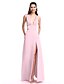 cheap Evening Dresses-A-Line Minimalist Dress Prom Floor Length Sleeveless Plunging Neck Satin with Split Front 2022 / Formal Evening