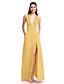 cheap Evening Dresses-A-Line Minimalist Dress Prom Floor Length Sleeveless Plunging Neck Satin with Split Front 2022 / Formal Evening