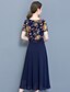 baratos Vestidos de mulher-Mulheres Sofisticado Tamanhos Grandes Algodão Calças - Floral Estampado Azul Marinha / Para Noite