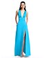 cheap Evening Dresses-A-Line Minimalist Dress Prom Floor Length Sleeveless Plunging Neck Satin with Split Front 2022 / Formal Evening