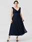 cheap Mother of the Bride Dresses-A-Line Mother of the Bride Dress Elegant &amp; Luxurious Plus Size Two Piece V Neck Tea Length Chiffon Sleeveless with Sash / Ribbon Appliques 2021 / Wrap Included