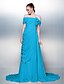 cheap Special Occasion Dresses-A-Line Off Shoulder Court Train Chiffon Dress with Buttons / Side Draping / Split Front by TS Couture®