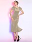 cheap Special Occasion Dresses-Mermaid / Trumpet Queen Anne Tea Length Velvet Dress with Pleats by TS Couture®
