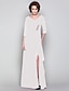 cheap Mother of the Bride Dresses-Sheath / Column Mother of the Bride Dress Furcal V Neck Floor Length Chiffon 3/4 Length Sleeve with Criss Cross Beading Split Front 2023