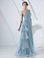 cheap Evening Dresses-A-Line Elegant Formal Evening Military Ball Dress One Shoulder Sleeveless Floor Length Organza with Side Draping Cascading Ruffles 2021