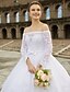cheap Wedding Dresses-Wedding Dresses Cathedral Train Ball Gown Long Sleeve Off Shoulder Lace With Lace Sash / Ribbon 2023 Bridal Gowns