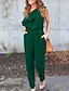 abordables Combinaisons femme-Combinaison-pantalon Femme A Volants Couleur Pleine Une Epaule du quotidien Fin de semaine Mince Mince Vert S L&#039;autume