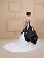 cheap Wedding Dresses-Ball Gown Wedding Dresses Sweetheart Neckline Chapel Train Lace Taffeta Tulle Strapless Black Wedding Dress Open Back with Pick Up Skirt Appliques 2020