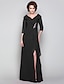 cheap Mother of the Bride Dresses-Sheath / Column Mother of the Bride Dress Furcal V Neck Floor Length Chiffon 3/4 Length Sleeve with Criss Cross Beading Split Front 2023