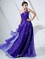 cheap Evening Dresses-A-Line Elegant Formal Evening Military Ball Dress One Shoulder Sleeveless Floor Length Organza with Side Draping Cascading Ruffles 2021