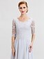 cheap Mother of the Bride Dresses-A-Line Scoop Neck Knee Length Chiffon / Lace Mother of the Bride Dress with Beading / Appliques / Ruched by LAN TING BRIDE®