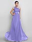 Χαμηλού Κόστους Βραδινά Φορέματα-Γραμμή Α Ανοικτή Πλάτη Χοροεσπερίδα Επίσημο Βραδινό Φόρεμα Ένας Ώμος Αμάνικο Μακρύ Σιφόν με Διακοσμητικά Επιράμματα Πλαϊνό ντραπέ 2021