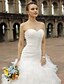 voordelige Trouwjurken-Trouwjurken Prinses Sweetheart halslijn Mouwloos Kapelsleep Satijn Bruids jurken Met Kralen Gelaagde ruches 2023