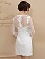 cheap Wedding Dresses-Sheath / Column Jewel Neck Short / Mini Lace Made-To-Measure Wedding Dresses with Beading / Appliques by / Illusion Sleeve / Little White Dress / See-Through