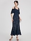 Χαμηλού Κόστους Φορέματα ειδικών περιστάσεων-Τρομπέτα / Γοργόνα Κομψό Φόρεμα Αργίες Κοκτέιλ Πάρτι Κάτω από το γόνατο Κοντομάνικο Λουριά Σιφόν με Πλισέ Χάντρες 2024