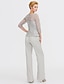 cheap Mother of the Bride Pantsuits-Jumpsuit / Pantsuit Mother of the Bride Dress Formal Plus Size Sexy See Through Bateau Neck Floor Length Chiffon Glitter Lace 3/4 Length Sleeve with Lace Sequin 2024