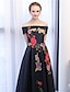 cheap Evening Dresses-A-Line Floral Dress Wedding Guest Formal Evening Floor Length Sleeveless Off Shoulder Satin with Embroidery Appliques 2024