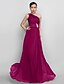 Χαμηλού Κόστους Βραδινά Φορέματα-Γραμμή Α Ανοικτή Πλάτη Χοροεσπερίδα Επίσημο Βραδινό Φόρεμα Ένας Ώμος Αμάνικο Μακρύ Σιφόν με Διακοσμητικά Επιράμματα Πλαϊνό ντραπέ 2021
