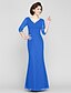 cheap Mother of the Bride Dresses-Sheath / Column Mother of the Bride Dress Wrap Included V Neck Floor Length Chiffon Long Sleeve with Criss Cross Beading Side Draping 2020