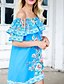 cheap Women&#039;s Dresses-Women&#039;s Holiday / Club Loose / Sheath Dress - Floral Boat Neck Summer Blue