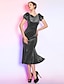 halpa Juhlamekot-Mermaid / Trumpet Queen Anne Tea Length Velvet Dress with Pleats by TS Couture®
