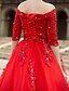 cheap Wedding Dresses-Ball Gown Off Shoulder Sweep / Brush Train Lace / Satin / Tulle Half Sleeve Glamorous Sparkle &amp; Shine Made-To-Measure Wedding Dresses with Beading / Lace 2020