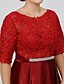 cheap Mother of the Bride Dresses-Ball Gown A-Line Mother of the Bride Dress Classic &amp; Timeless Elegant &amp; Luxurious Plus Size Jewel Neck Floor Length Lace Over Satin Half Sleeve with Sash / Ribbon 2022 / See Through