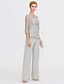 cheap Mother of the Bride Pantsuits-Jumpsuit / Pantsuit Mother of the Bride Dress Formal Plus Size Sexy See Through Bateau Neck Floor Length Chiffon Glitter Lace 3/4 Length Sleeve with Lace Sequin 2024