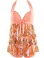 رخيصةأون ملابس السباحة والبيكيني للنساء-ألوان متناوبة, ملابس السباحة ثلاثة قطع برتقالي أرجواني قبة مرتفعة حول الرقبة مكعبات الألوان نسائي
