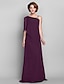 billige Kjoler til brudens mor-Sheath / Column Mother of the Bride Dress Elegant One Shoulder Floor Length Chiffon Sleeveless with Beading 2023