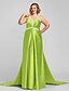 cheap Evening Dresses-A-Line Open Back Formal Evening Military Ball Dress Halter Neck Sleeveless Floor Length Satin with Crystals Beading Side Draping 2022