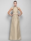 cheap Evening Dresses-Sheath / Column Minimalist Dress Wedding Guest Formal Evening Floor Length Sleeveless Boat Neck Taffeta with Bow(s) 2023