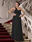 billige Kjoler for spesielle anledninger-Sheath / Column Elegant Formal Evening Military Ball Dress One Shoulder Sleeveless Floor Length Chiffon with Ruched Flower 2021