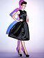 billige Cocktailkjoler-Balkjole Lille sort kjole Sød Stil Ferie Cocktailparty Kjole Scoop hals Uden ærmer Knælang Satin med Krøllede Folder Draperet 2021