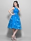זול שמלות נשף-גזרת A שנות ה-50 שמלה מסיבת קוקטייל נשף רקודים באורך  הברך ללא שרוולים כתפיה אחת טול עם אסוף אפליקציות 2023
