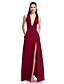 cheap Evening Dresses-A-Line Minimalist Dress Prom Floor Length Sleeveless Plunging Neck Satin with Split Front 2022 / Formal Evening