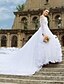 baratos Vestidos de Casamento-Vestidos de noiva Cauda Catedral De Baile Manga Longa Ombro a Ombro Renda Com Renda Faixa / Fita 2023 Vestidos de noiva