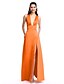 cheap Evening Dresses-A-Line Minimalist Dress Prom Floor Length Sleeveless Plunging Neck Satin with Split Front 2022 / Formal Evening