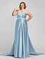 cheap Evening Dresses-A-Line Open Back Formal Evening Military Ball Dress Halter Neck Sleeveless Floor Length Satin with Crystals Beading Side Draping 2022