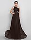 cheap Evening Dresses-A-Line Open Back Prom Formal Evening Dress One Shoulder Sleeveless Floor Length Chiffon with Appliques Side Draping 2021