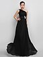 cheap Evening Dresses-A-Line Open Back Prom Formal Evening Dress One Shoulder Sleeveless Floor Length Chiffon with Appliques Side Draping 2021