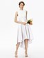 cheap Bridesmaid Dresses-A-Line Jewel Neck Asymmetrical Satin / Corded Lace Bridesmaid Dress with Lace / Sash / Ribbon / Pleats