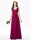 cheap Bridesmaid Dresses-Sheath / Column Bridesmaid Dress V Neck Sleeveless Open Back Floor Length Chiffon with Criss Cross / Pleats 2022