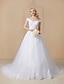 cheap Wedding Dresses-Engagement Ball Gown Wedding Dresses Cathedral Train Formal Open Back Cap Sleeve V Neck Lace With Lace Appliques 2023 Bridal Gowns