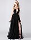 Χαμηλού Κόστους Φορέματα Χορού Αποφοίτησης-Γραμμή Α Κομψό &amp; Μοντέρνο Κομψό Όμορφη Πλάτη Επίσημο Βραδινό Μαύρο γκαλά Φόρεμα Βυθίζοντας το λαιμό Αμάνικο Μακρύ Τούλι με Με Άνοιγμα Μπροστά 2020