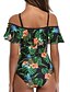 cheap One-piece swimsuits-Women&#039;s Boho Strap / Off Shoulder Black Bandeau Briefs One-piece Swimwear - Floral Tropical Leaf Ruffle / Print L XL XXL / Sexy