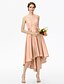 cheap Bridesmaid Dresses-A-Line Jewel Neck Asymmetrical Satin / Corded Lace Bridesmaid Dress with Lace / Sash / Ribbon / Pleats