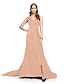 cheap Special Occasion Dresses-A-Line One Shoulder Sweep / Brush Train Satin Dress with Beading / Pleats by TS Couture®